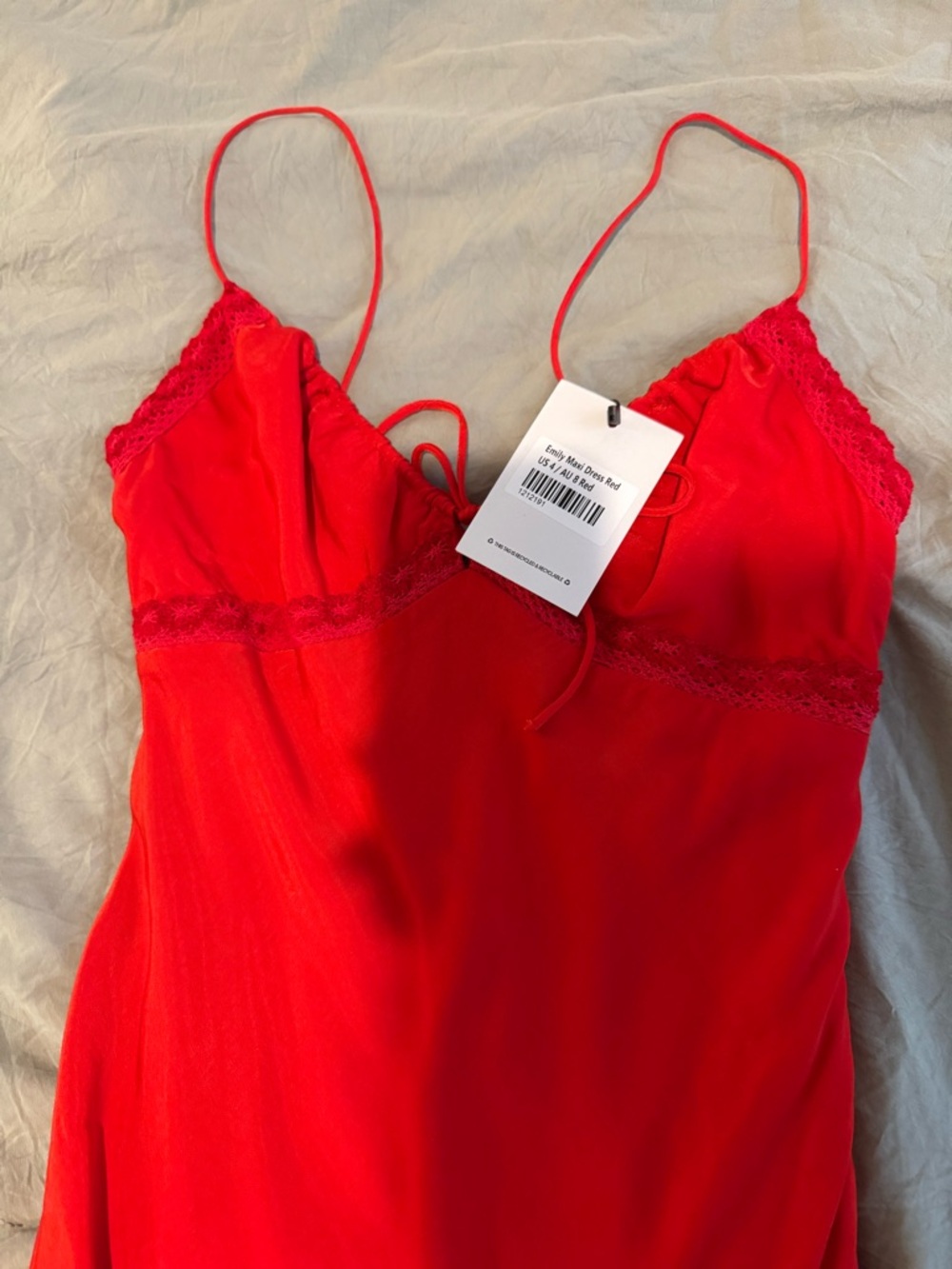 Princess Polly Red Lace-Trim Maxi Slip Dress